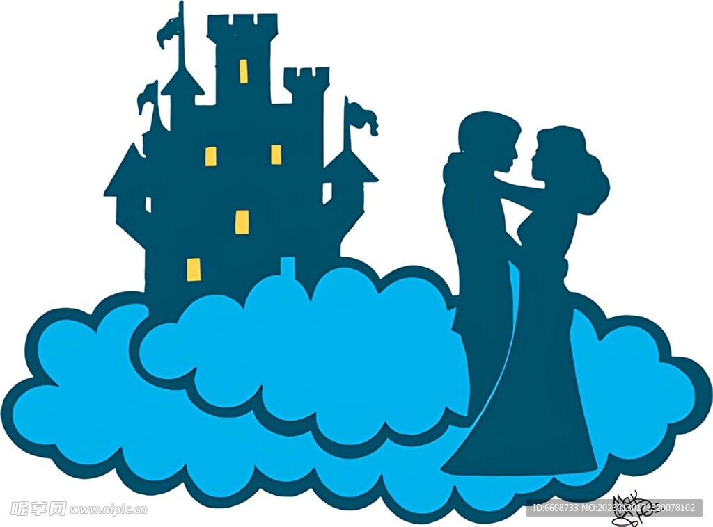 云端城堡旁的浪漫情侣