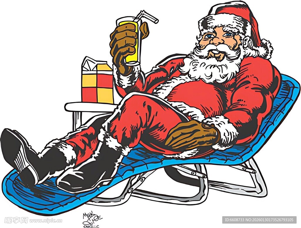 圣诞老人惬意躺椅上畅饮