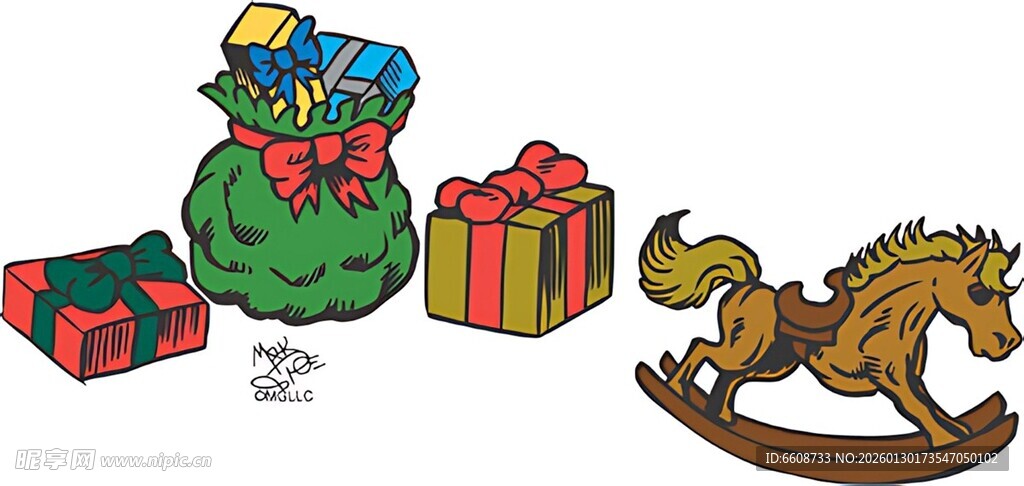 圣诞礼物与复古木马玩具