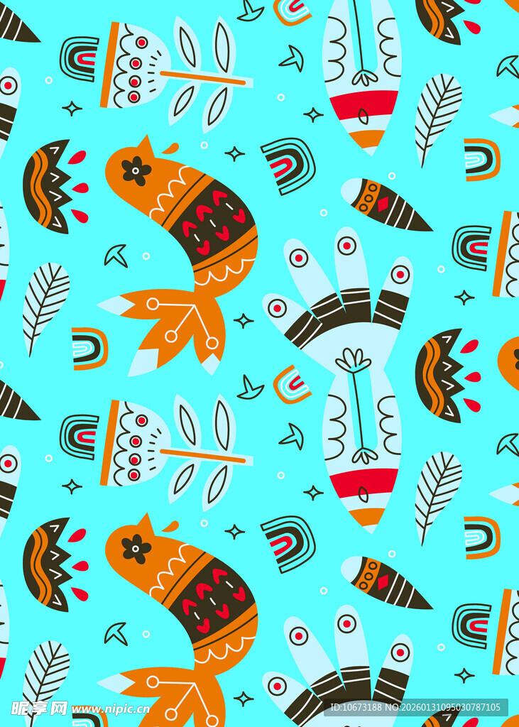 卡通动物仙人掌图案背景