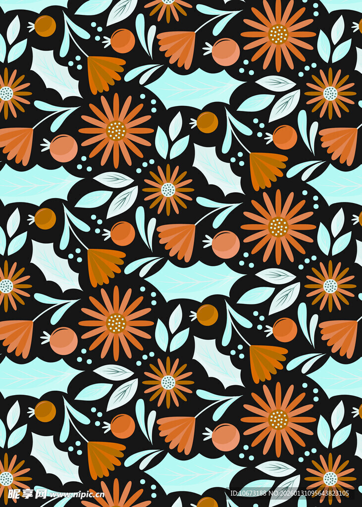 多彩花卉几何图案纹理