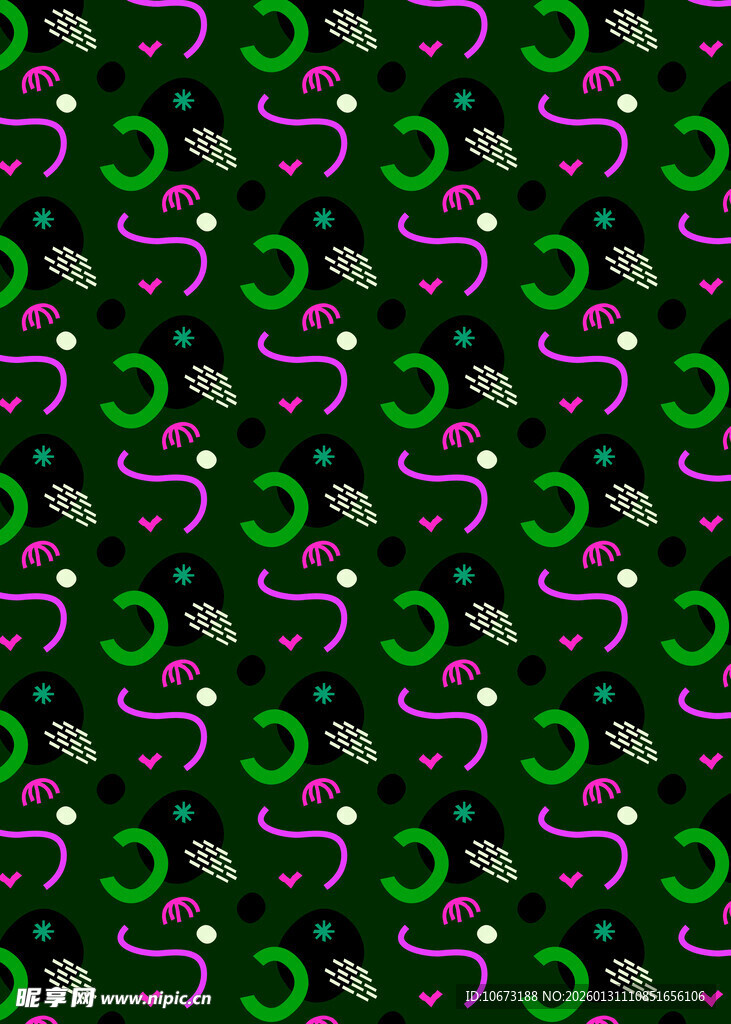 绿色背景上的多彩图案