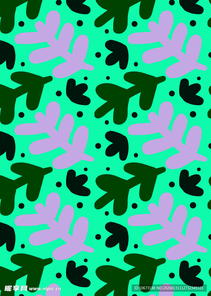 绿色背景恐龙与叶子图案