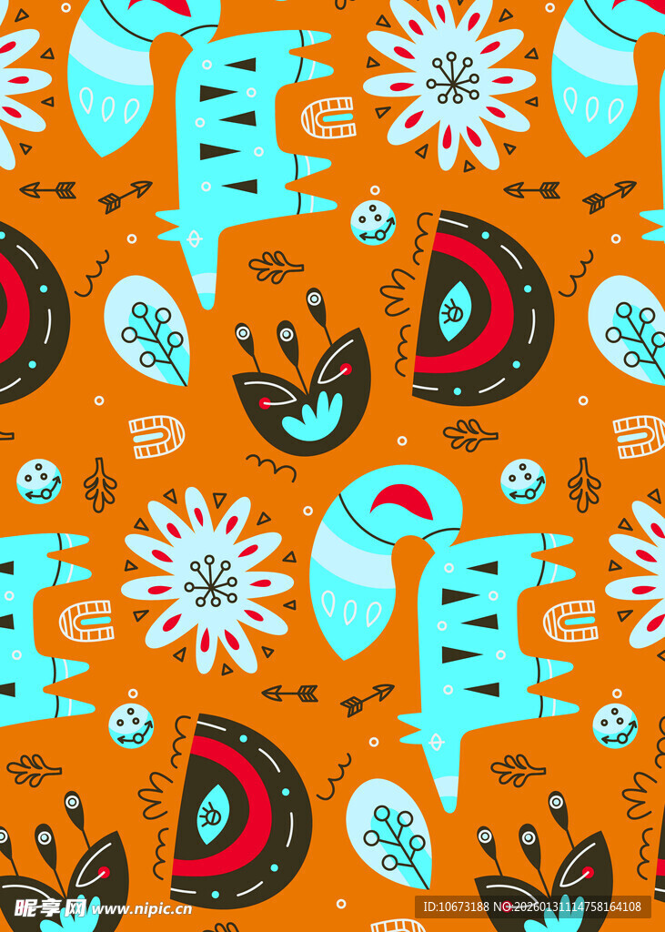 橙色底多彩图案装饰画