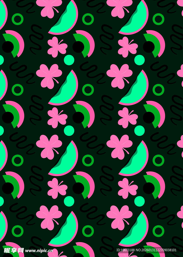 绿色粉色几何花卉图案背景