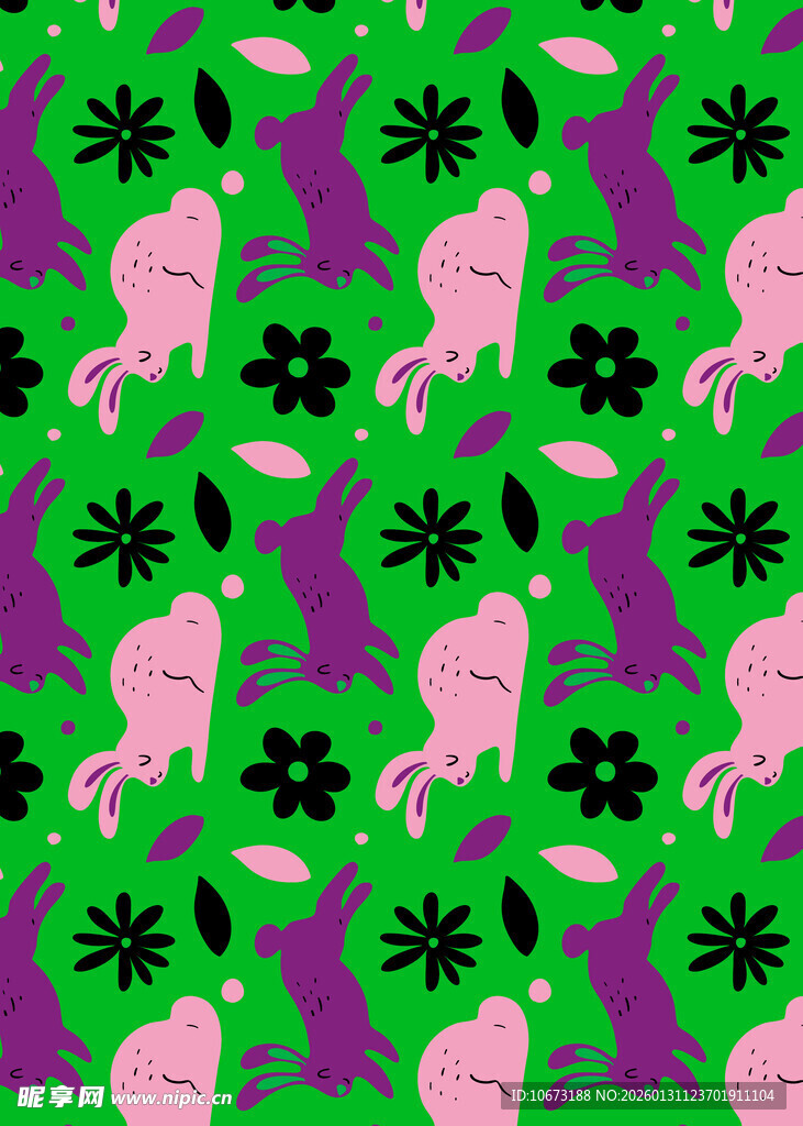 绿色背景的动物植物图案