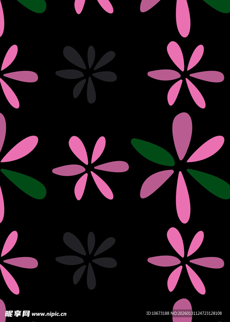 黑色背景上的多彩花卉图案