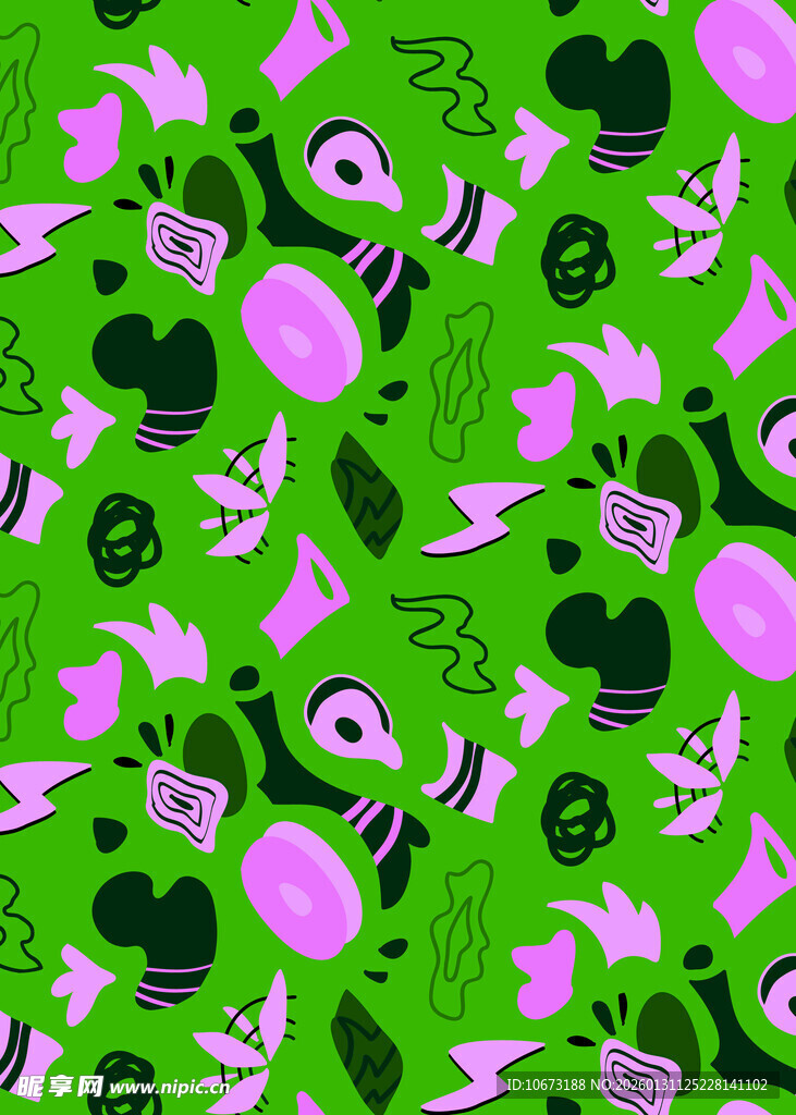 奇幻绿紫卡通图案背景