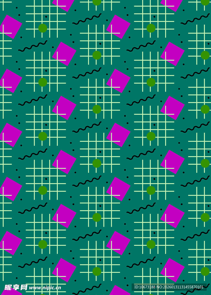绿色格纹背景的粉色花朵图案