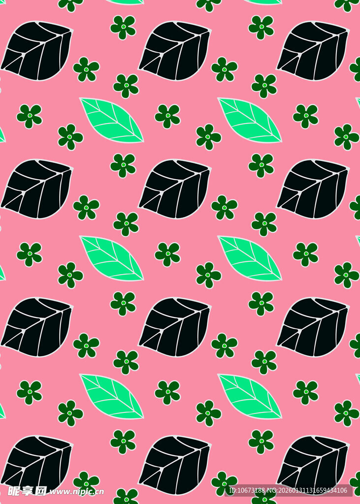 粉色底寿司绿叶图案背景
