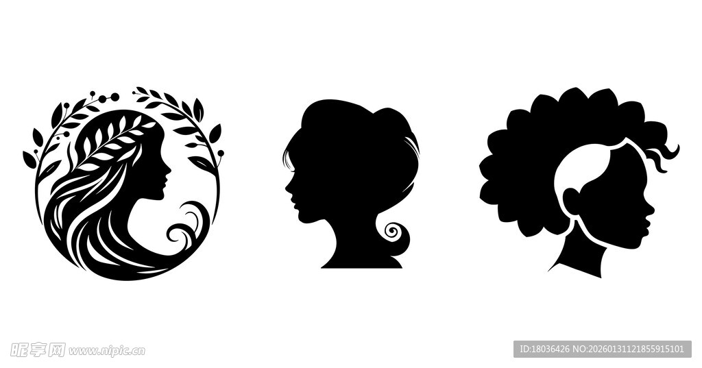 女性发型轮廓剪影png合集