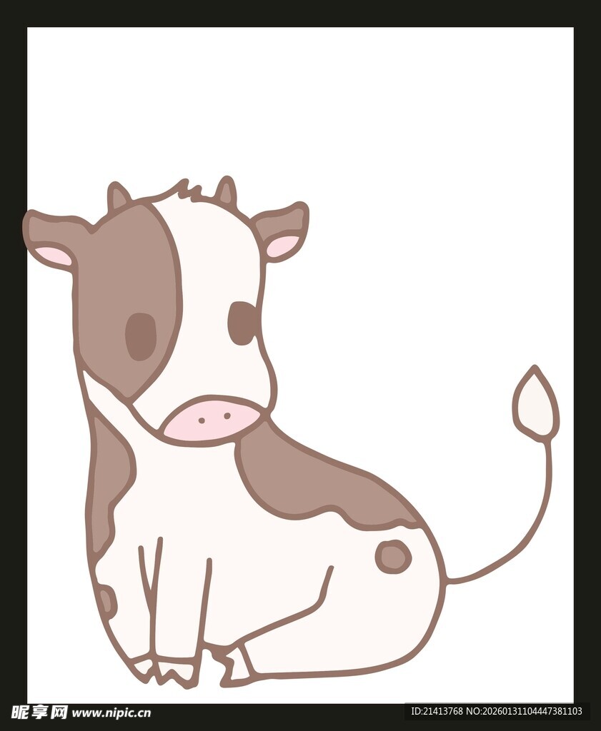 可爱卡通小牛坐姿形象