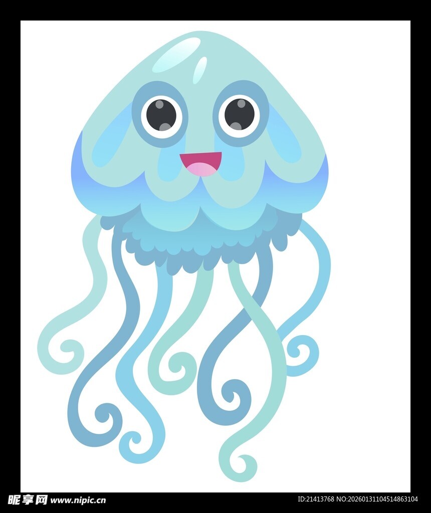 可爱蓝色卡通水母形象