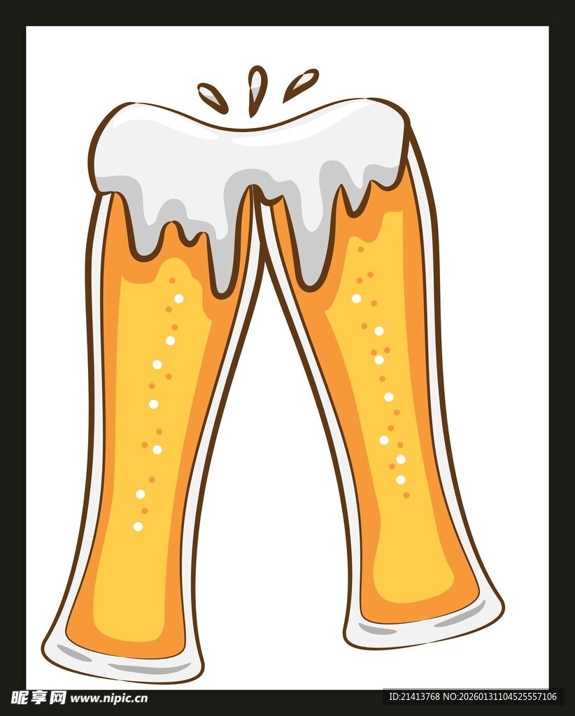 双杯满溢的金黄啤酒