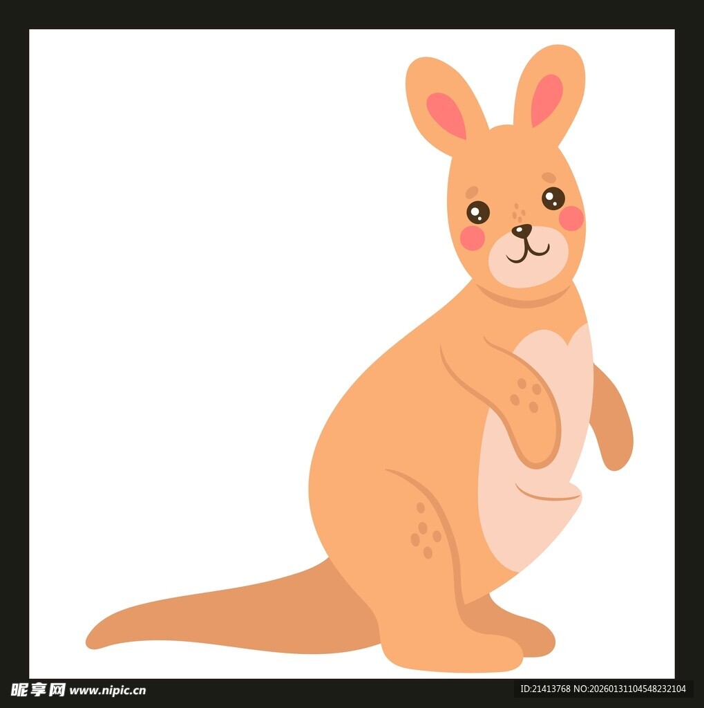 站立的可爱卡通袋鼠形象 