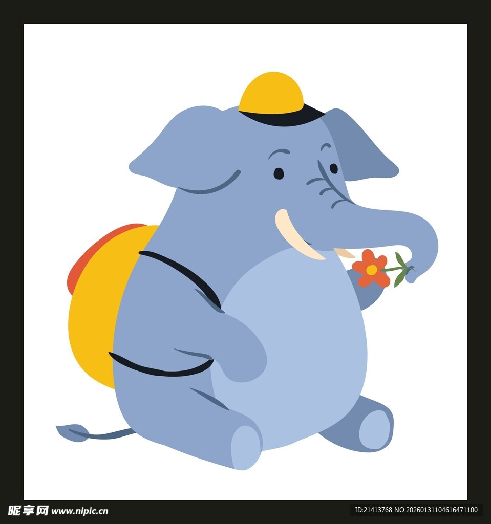 戴帽背包的可爱大象