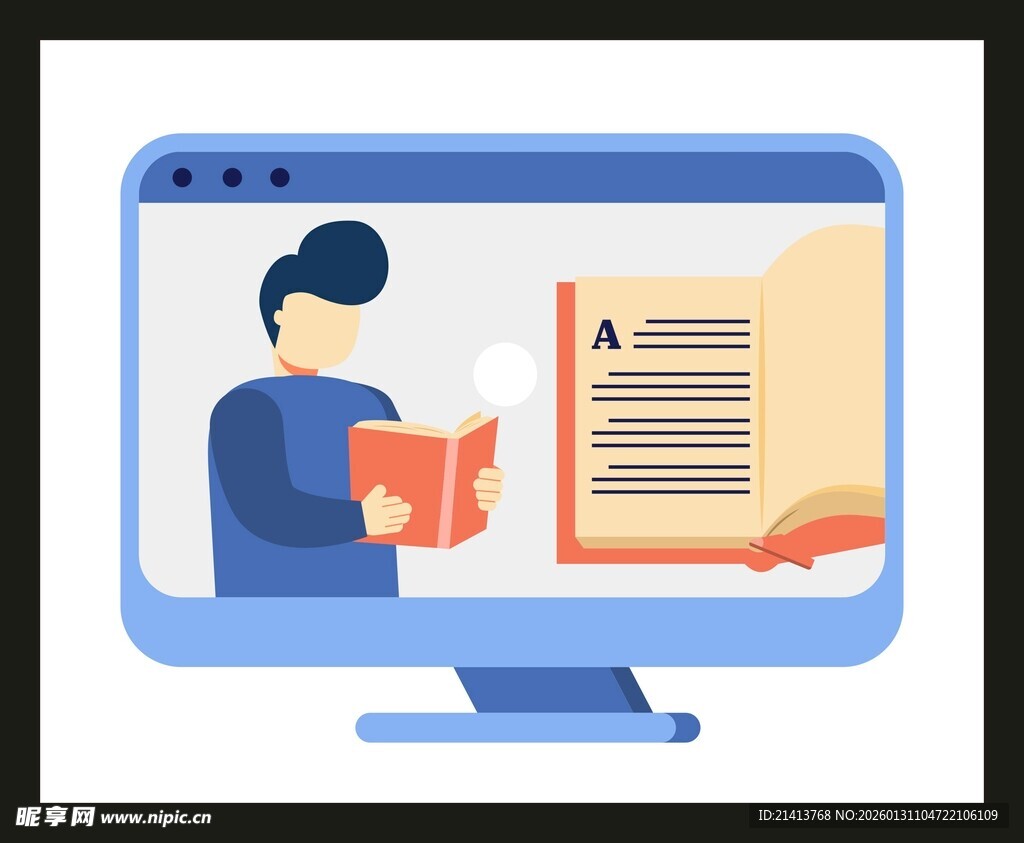 电脑前阅读书籍的人