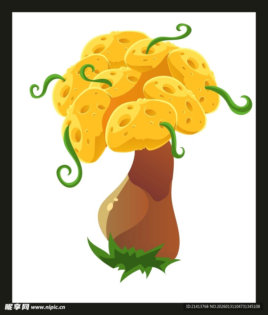 卡通黄色蘑菇造型插画