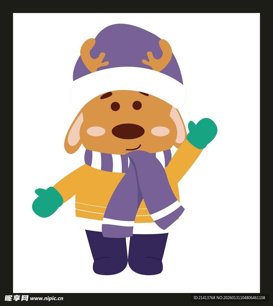 冬日装扮的卡通小狗形象