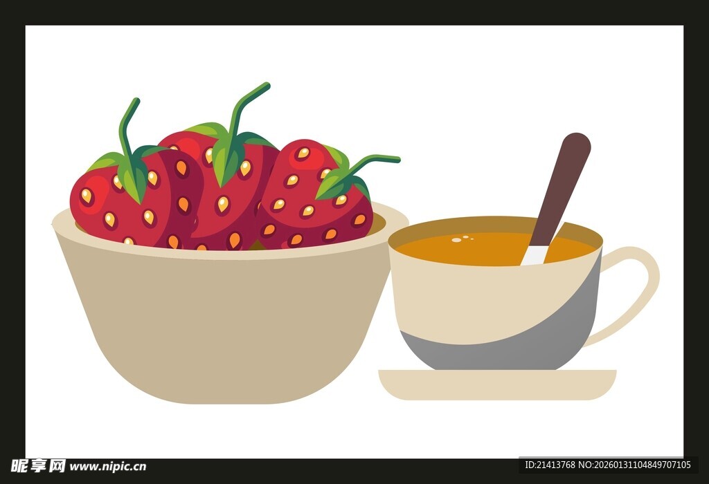 一碗草莓与一杯饮品