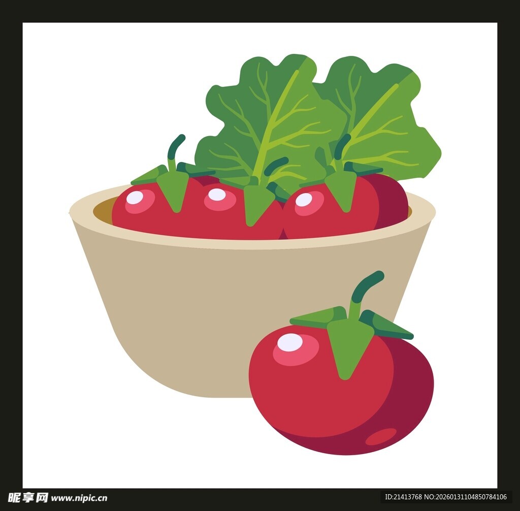 碗中鲜番茄与绿叶相伴