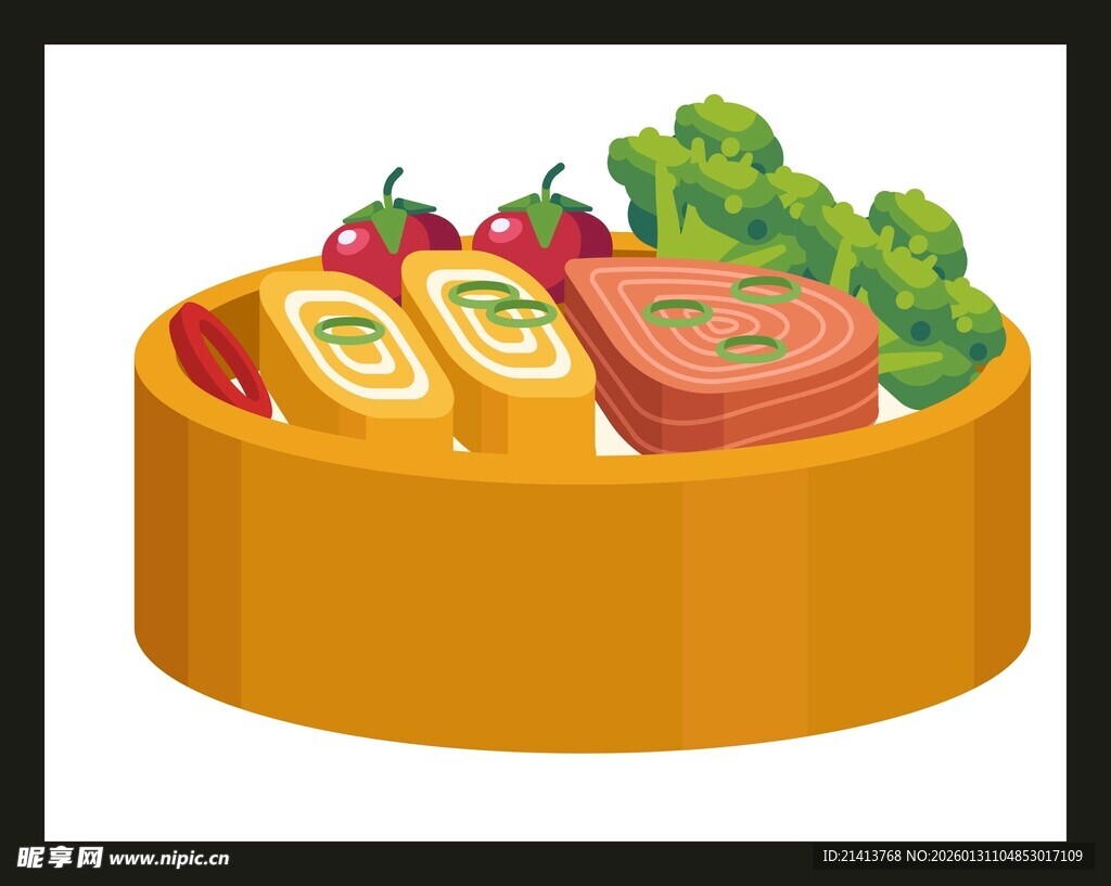 竹制容器中的多样食材