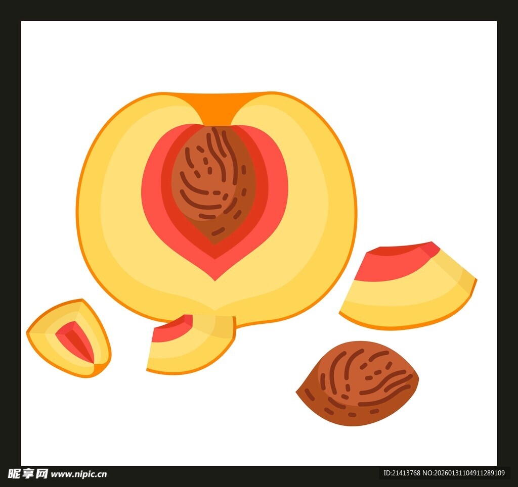 切开的桃子及桃核与果肉