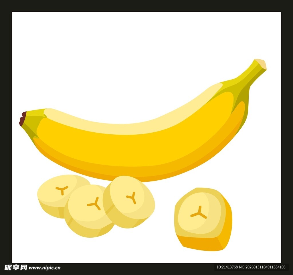 黄色香蕉及切片展示