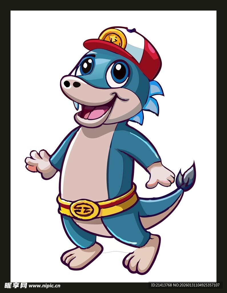 卡通蓝龙形象俏皮可爱