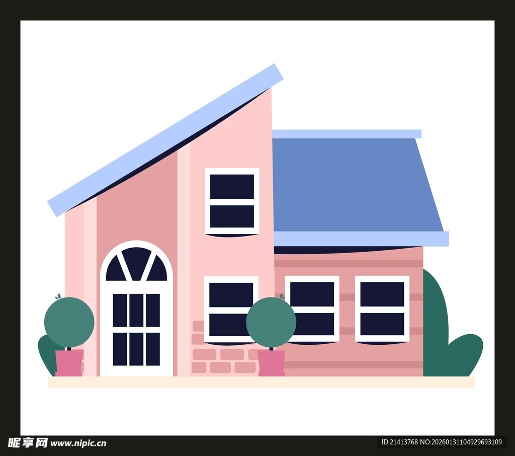 粉色小屋与绿植景观