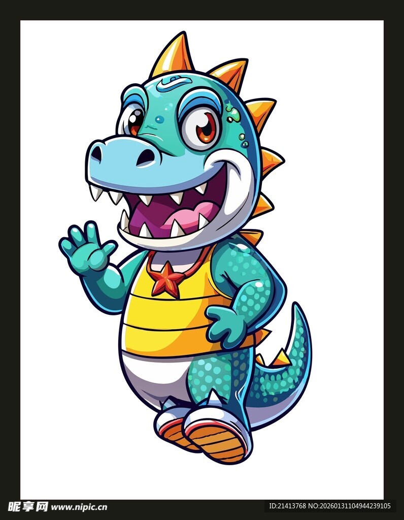 可爱卡通小恐龙挥手