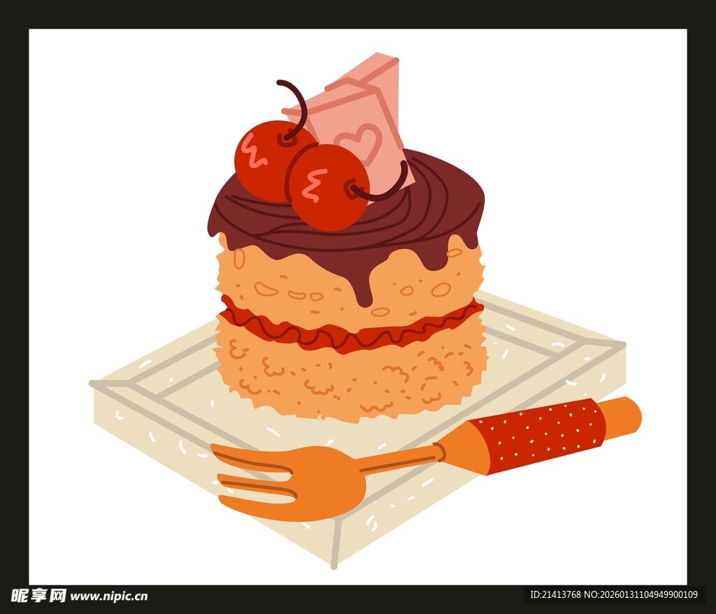 美味樱桃蛋糕配餐叉