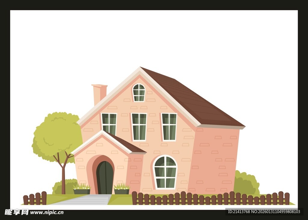 粉色小屋与绿植围栏