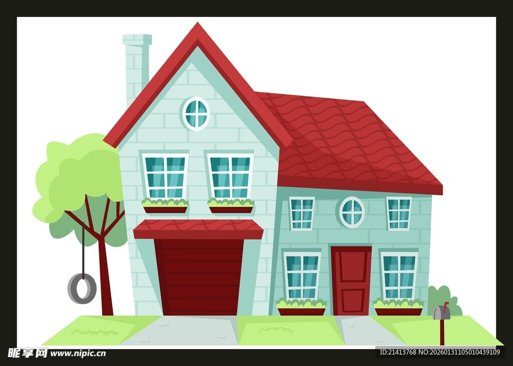 可爱卡通风格的两层小房子