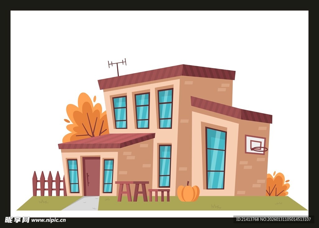 秋日温馨两层住宅画面