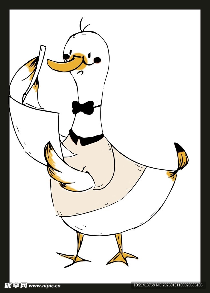 优雅着装的卡通鸭子