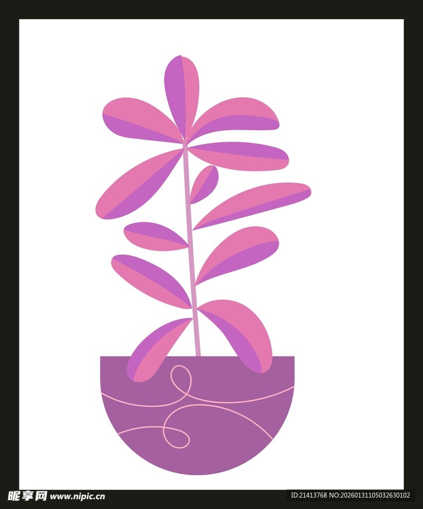 粉色盆栽插画