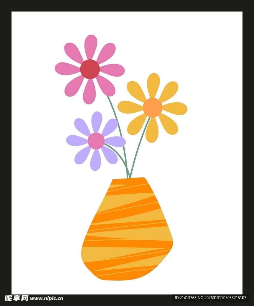 彩色花瓶插着多彩小花