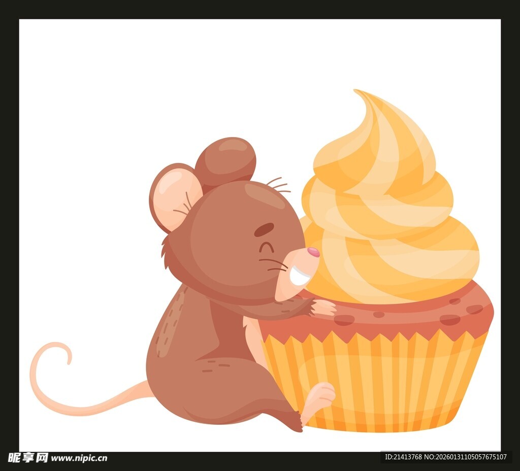 小老鼠亲昵拥抱美味纸杯蛋糕