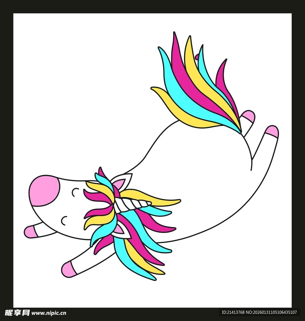 彩色独角兽躺卧可爱插画