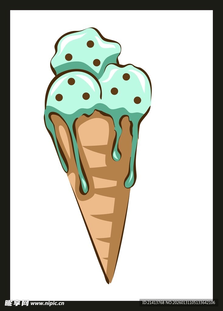 薄荷冰淇淋甜筒插画