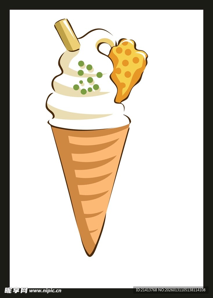 冰淇淋甜筒配炸物