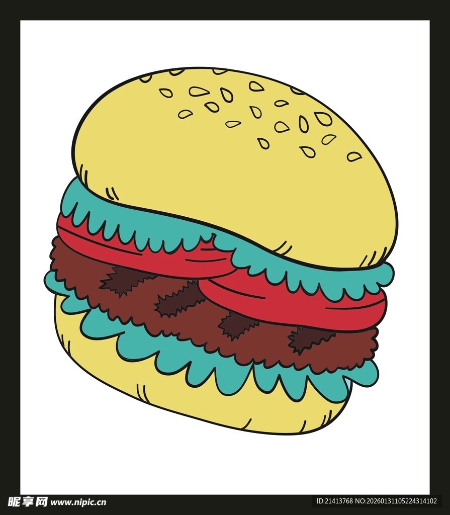卡通风格美味汉堡插画