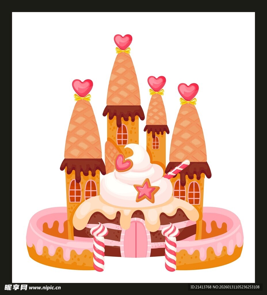 梦幻童话风爱心城堡蛋糕