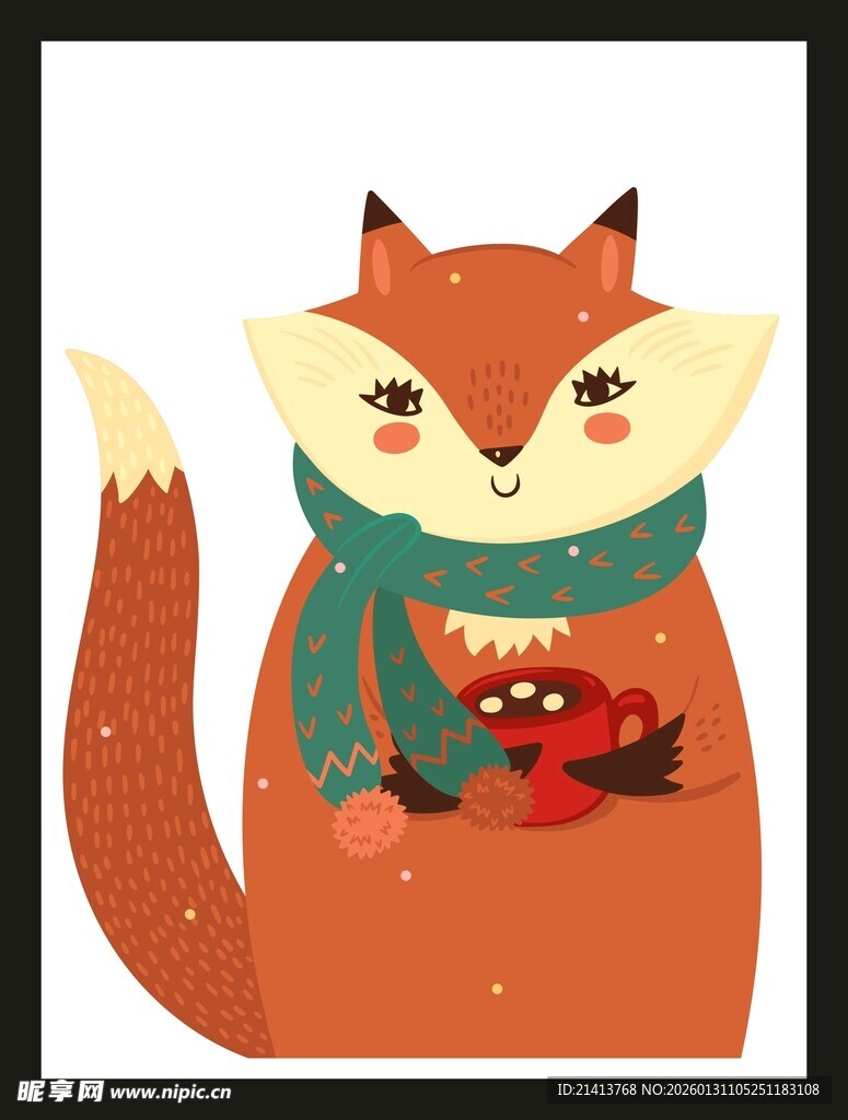 戴围巾抱浆果的可爱狐狸