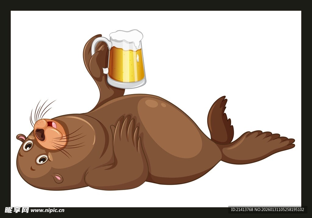 海獭惬意举啤酒