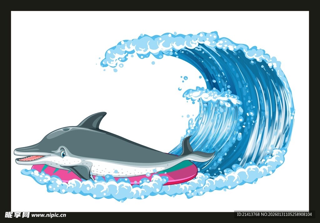 海豚跃出蓝色海浪画面