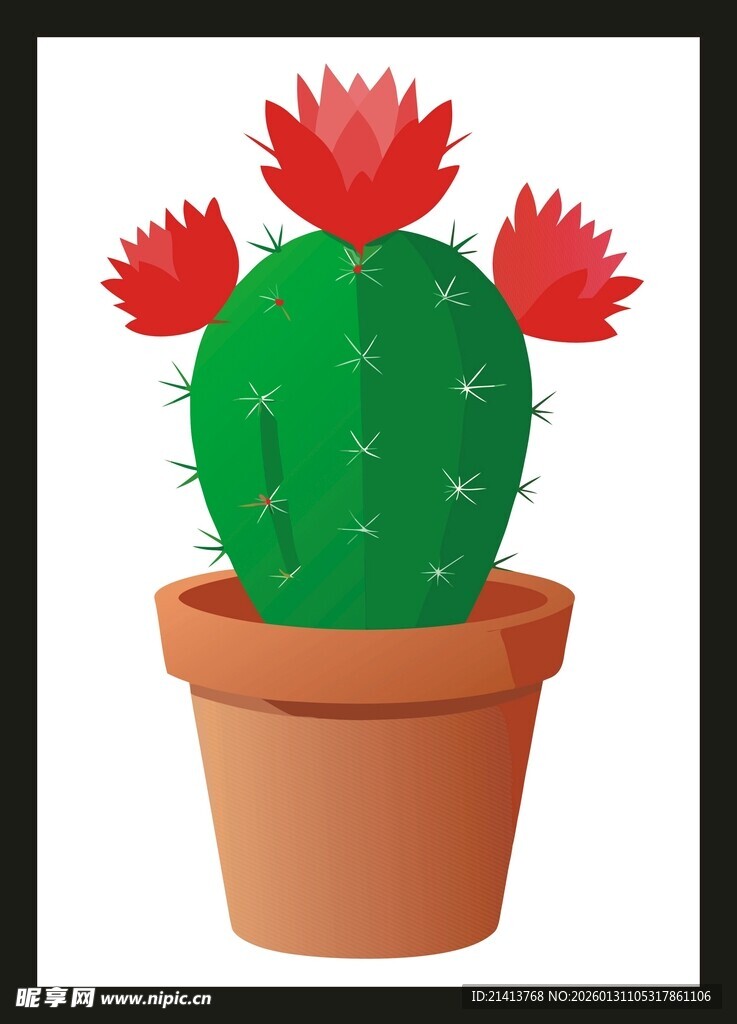 盆栽仙人掌插画