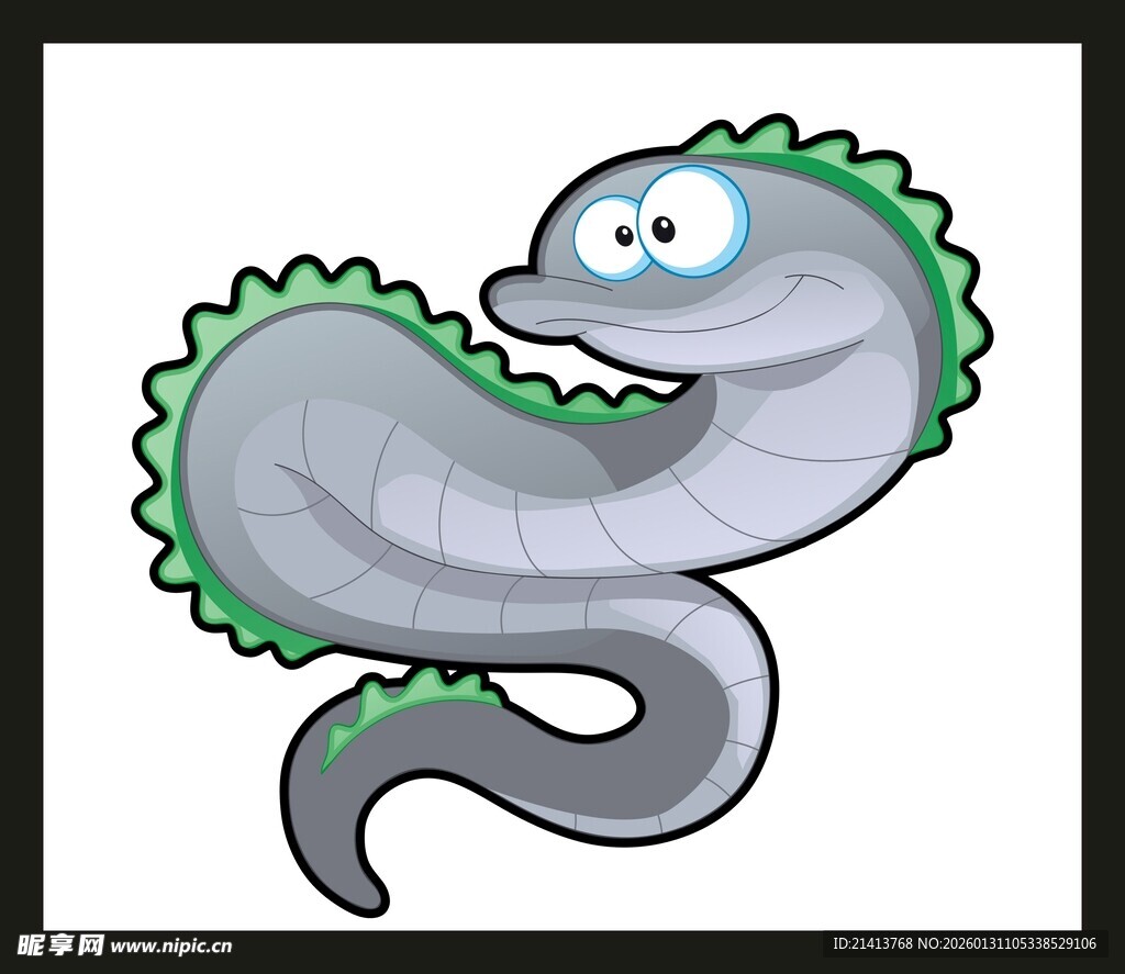卡通形象的灰色带绿边生物