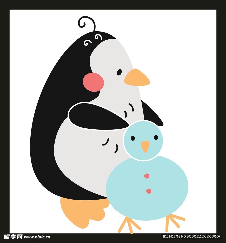 企鹅与小鸟的温馨画面